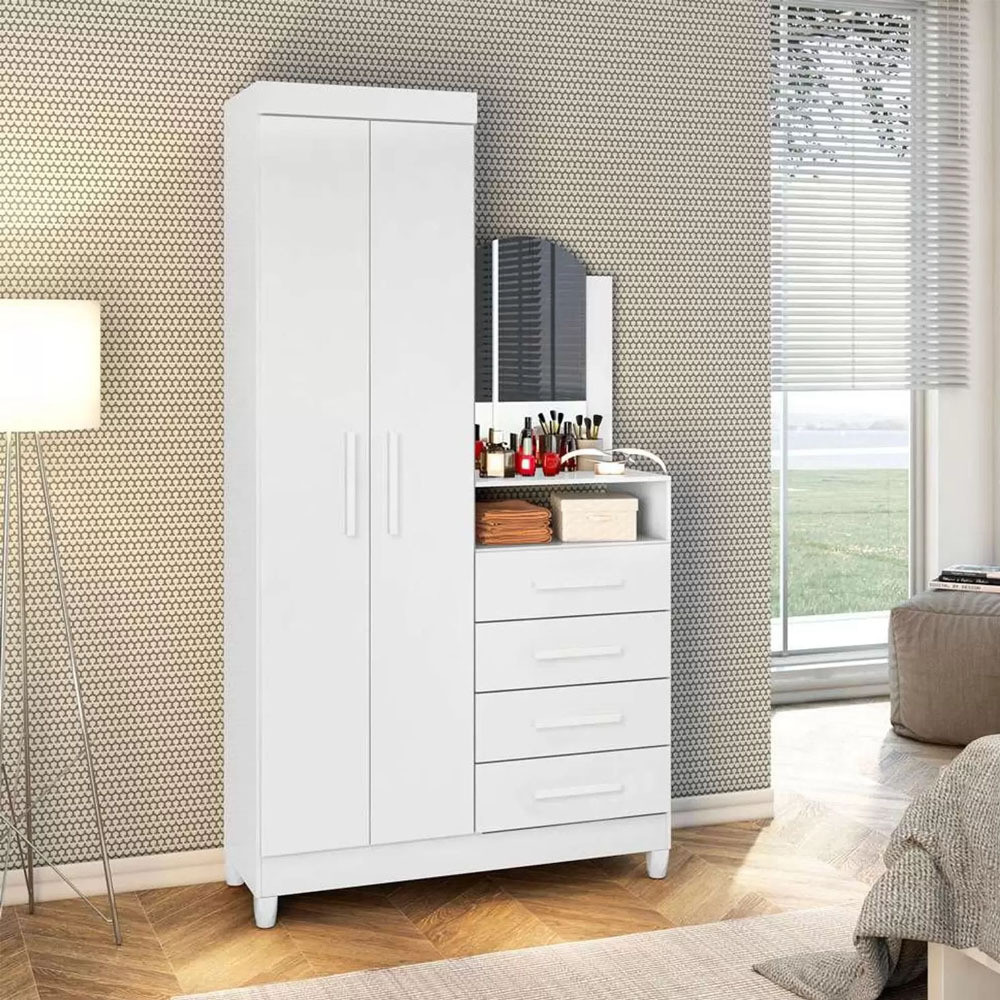 Cômoda para Quarto com Espelho 4 Gavetas 2 Portas Albatroz Capri Branco/Quadriflex Cômoda para Quarto com Espelho 4 Gavetas 2 Portas Albatroz Capri Branco/Quadriflex