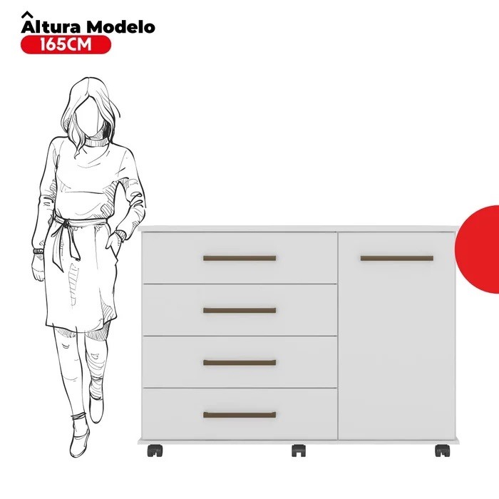 Cômoda Flora Demóbile 4 Gavetas e 1 Porta – Branco Cômoda Flora Demóbile 4 Gavetas e 1 Porta – Branco