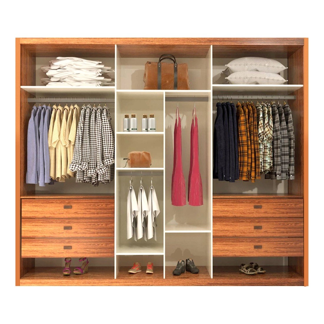 Guarda-roupa Dakota 6 Portas Duplex Casal 100% MDF Bom Pastor - Natural/Off White