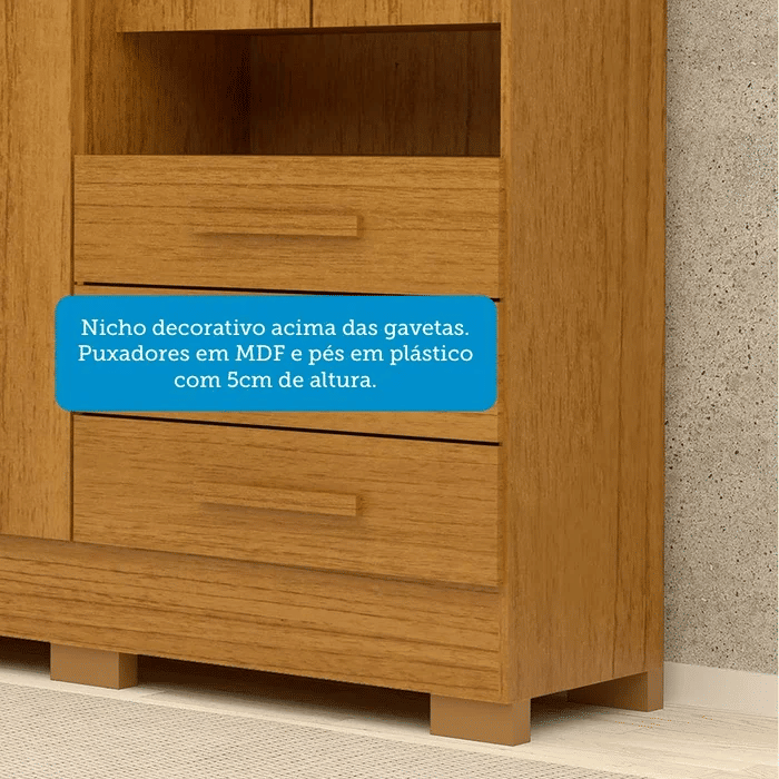 Guarda-Roupa com Espelho Debora 4 Portas 100% MDF Cinamomo - ACP Móveis Guarda-Roupa com Espelho Debora 4 Portas 100% MDF Cinamomo - ACP Móveis