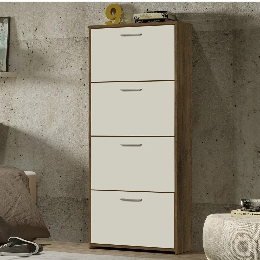 Sapateira Carol 4 Portas Basculantes - Jequitibá/Off White - J&A Móveis Sapateira Carol 4 Portas Basculantes - Jequitibá/Off White - J&A Móveis