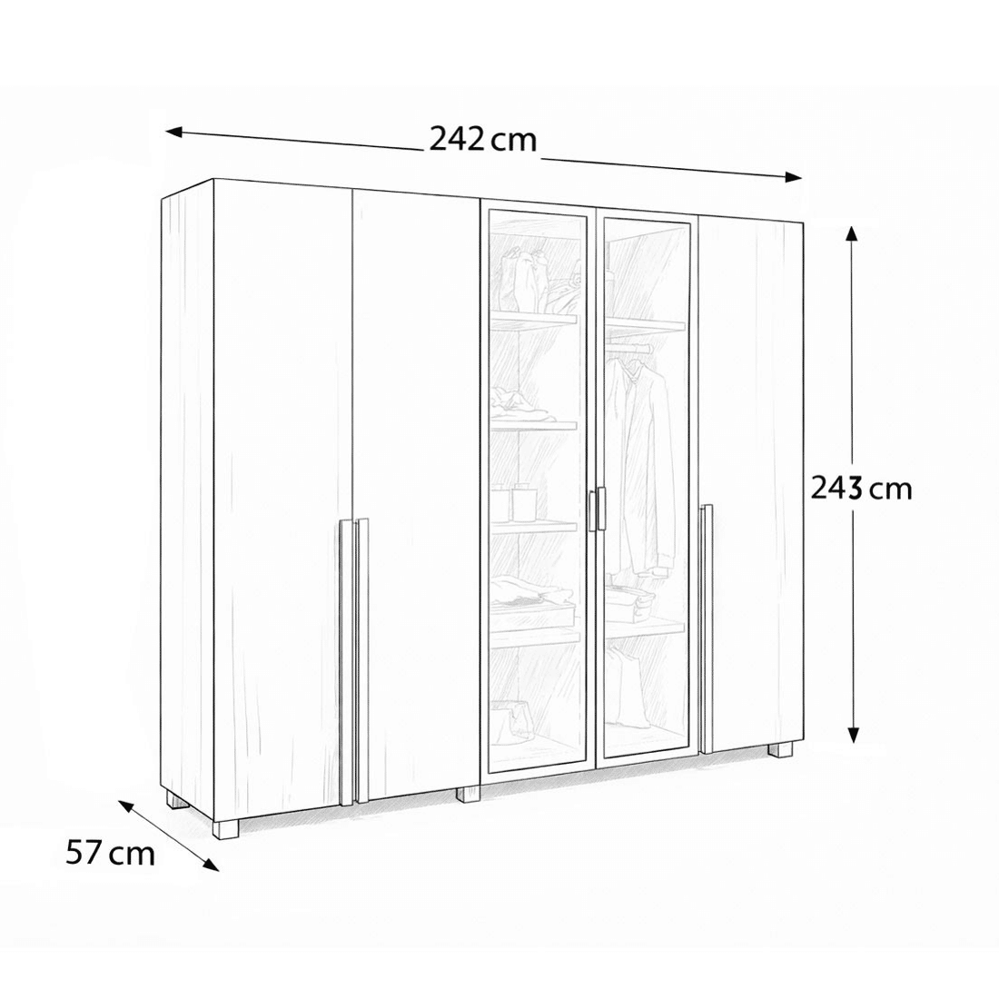 Guarda Roupa 6 Portas Modernita Reflecta com LED Duplex Casal Bom Pastor - Nogal/Bege-acinzentado