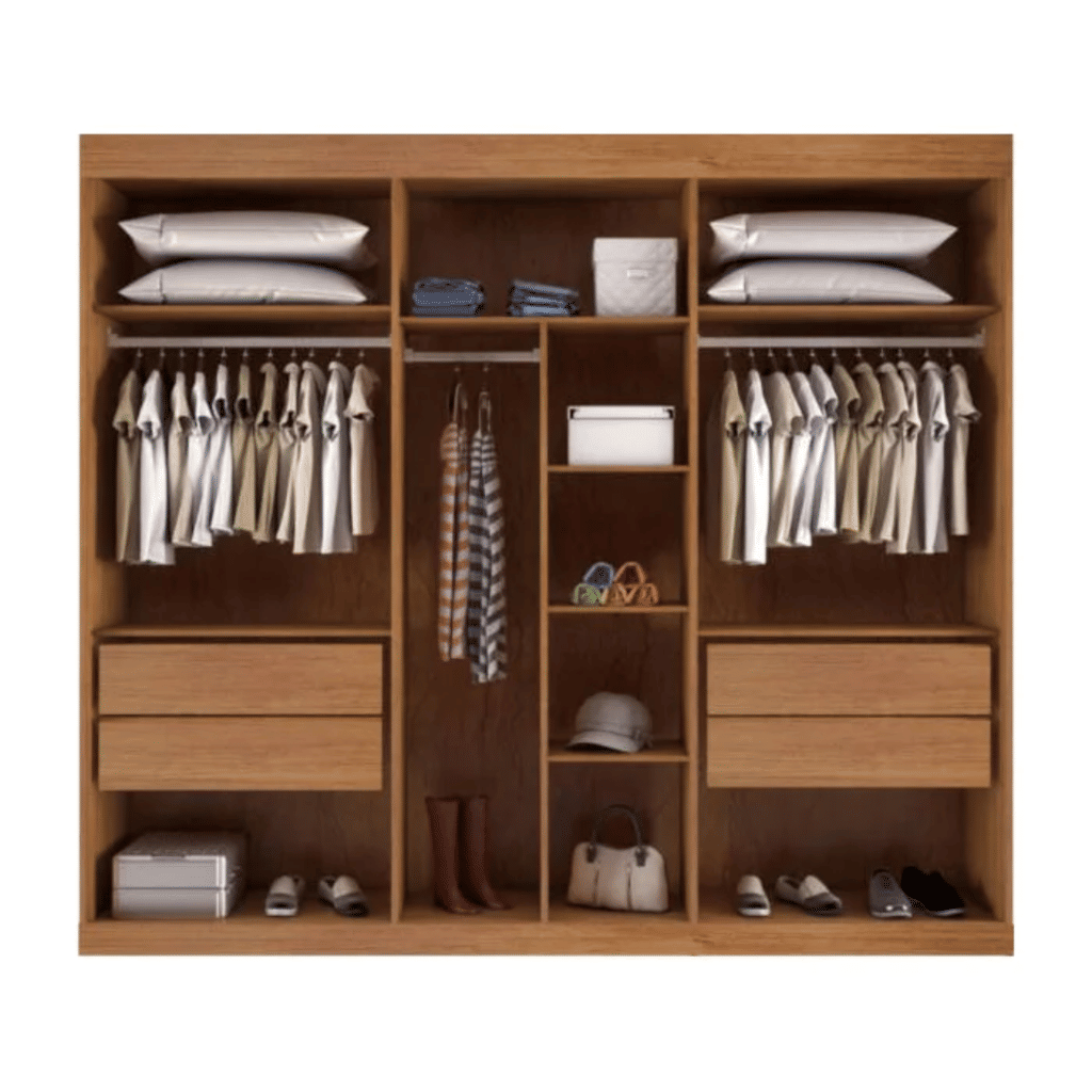 Guarda-Roupa Casal Com Espelho 3 Portas de Correr 100% MDF Capri Naturall/Off White - Bianchi