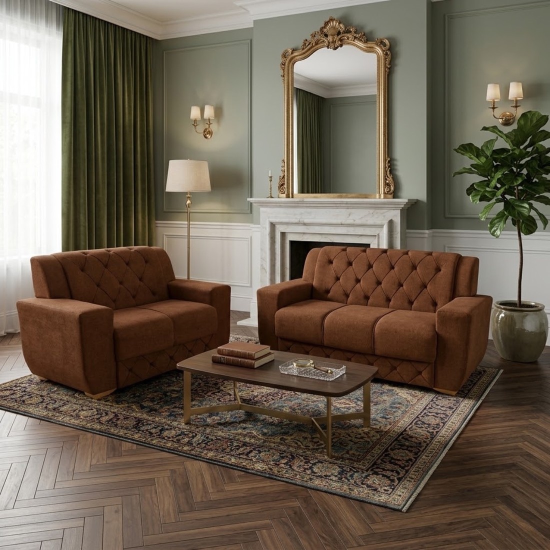 Conjunto de Sofá 2 e 3 Lugares Chile Encosto Capitonê Malu Estofados - Marrom Conjunto de Sofá 2 e 3 Lugares Chile Encosto Capitonê Malu Estofados - Marrom