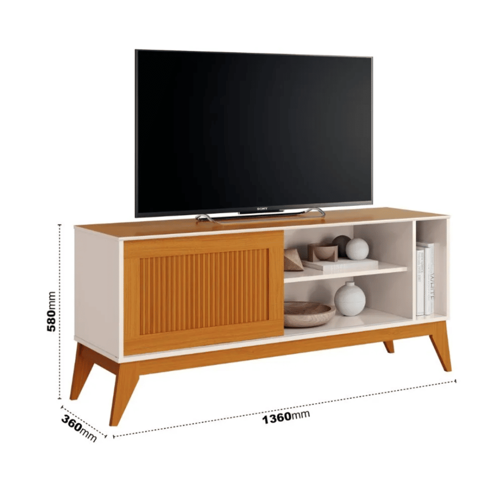 Rack para TV até 55 polegadas 1 Porta de Correr EDN Aruba - Off White/Cedro  Rack para TV até 55 polegadas 1 Porta de Correr EDN Aruba - Off White/Cedro