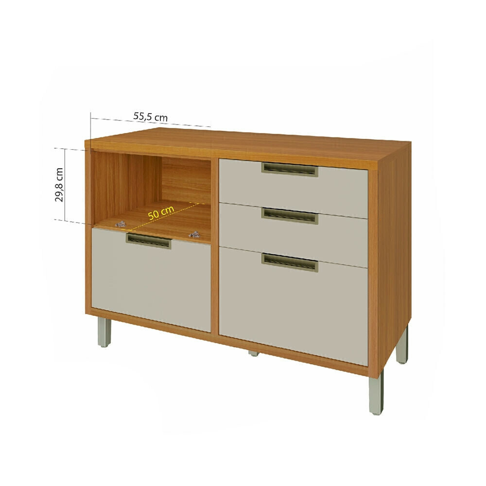 Balcão de Cozinha com Tampo Nesher 1 Porta 4 Gavetas Imperatriz 120cm Freijo / Off White