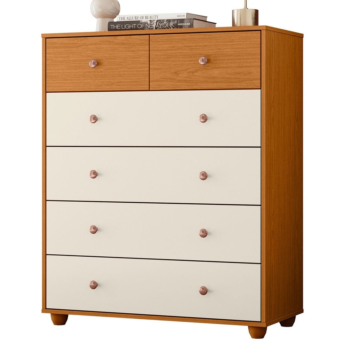Cômoda para Quarto 6 Gavetas Albatroz Vittoria Cinamomo/Off White