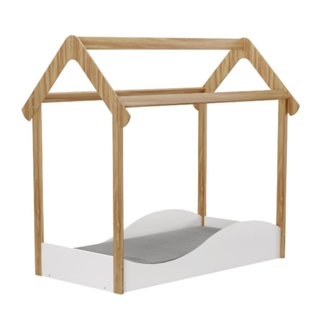 Mini Cama Montessoriana Uli Branco Brilho/Carvalho - Peroba Móveis Mini Cama Montessoriana Uli Branco Brilho/Carvalho - Peroba Móveis