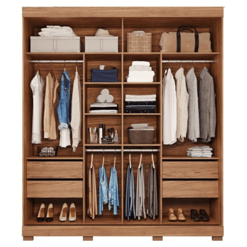 Guarda-Roupa Casal Com Espelho 2 Portas de Correr em MDF Panan Móveis Luana Cinamomo/Off White Guarda-Roupa Casal Com Espelho 2 Portas de Correr em MDF Panan Móveis Luana Cinamomo/Off White