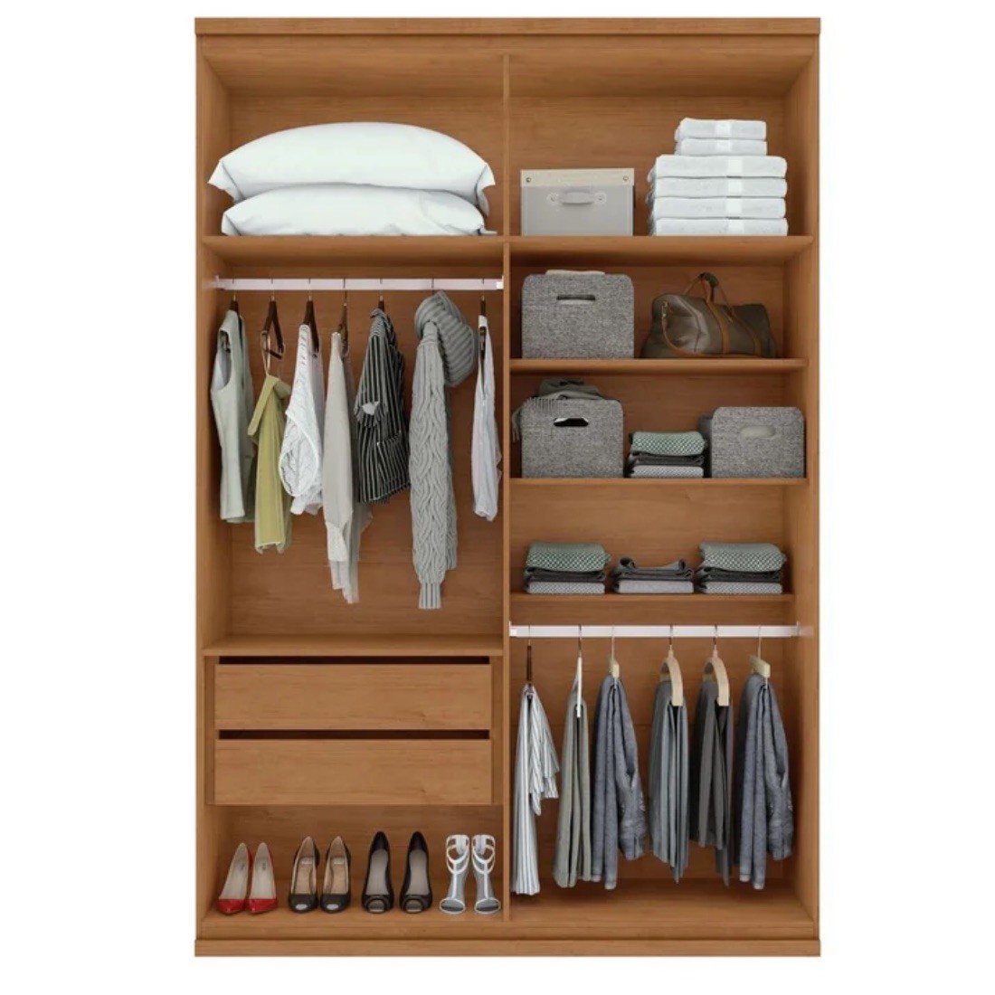 Guarda-roupa 4 Portas Abrir 2 Gavetas Lopas Alonzo Sem Espelho Com Pés 153,5cm - Amendoa Clean/Off White Guarda-roupa 4 Portas Abrir 2 Gavetas Lopas Alonzo Sem Espelho Com Pés 153,5cm - Amendoa Clean/Off White