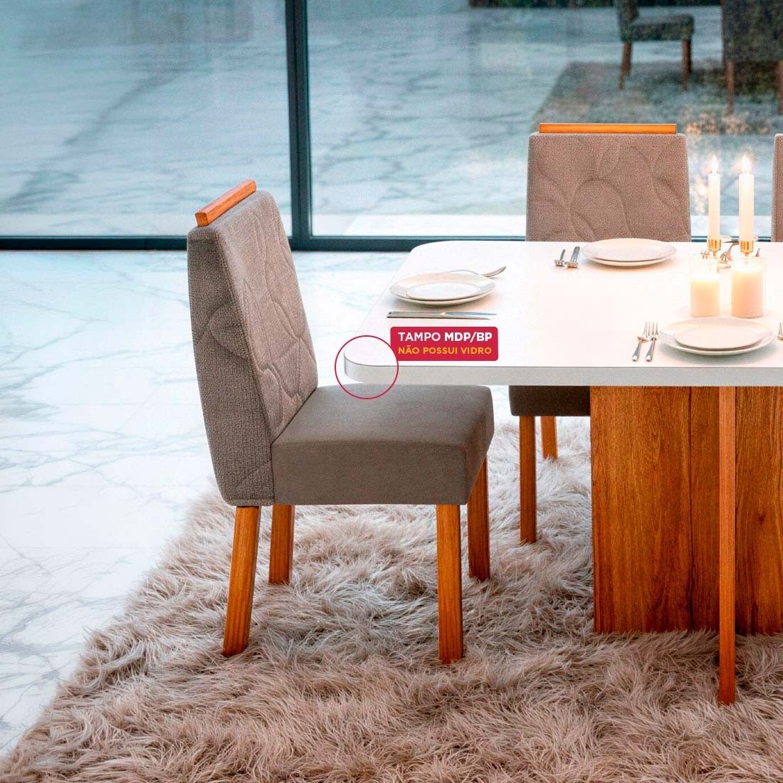 Mesa de Jantar com 04 Cadeiras Real Tampo 130x90 Centímetros Bom Pastor - Sem Vidro