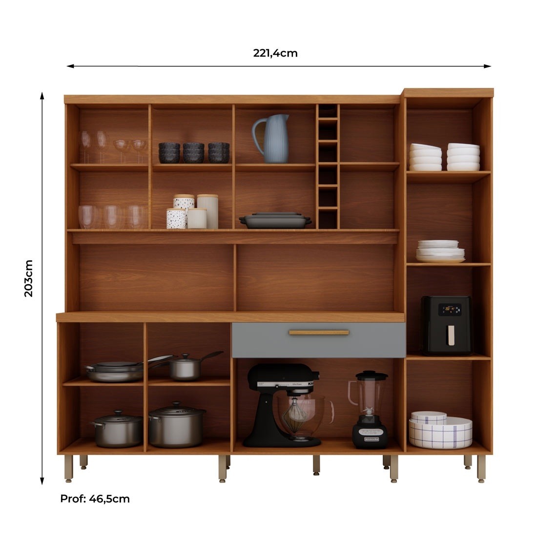 Kit Cozinha Cairo 8 Portas 221cm Luciane - Cum/Cinz