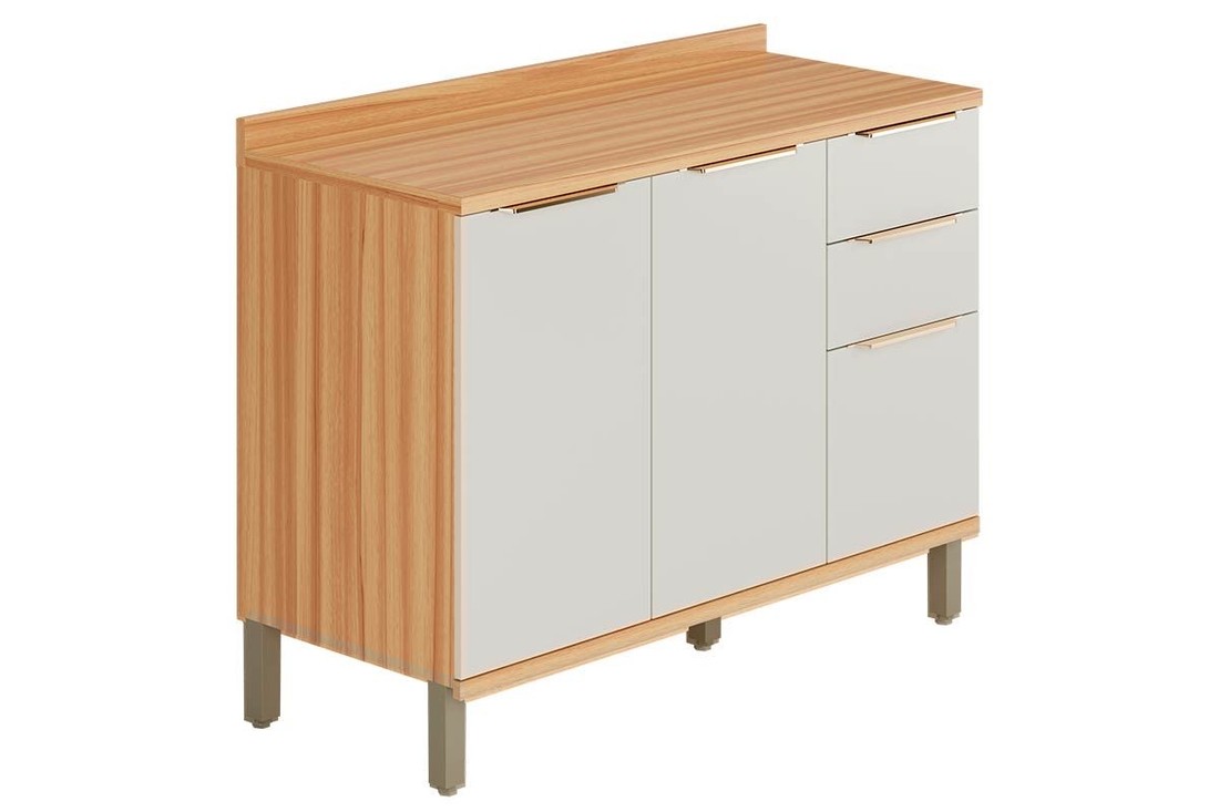 Balcão de Cozinha 100% MDF Sauvignon 2 Portas e 3 Gavetas p/ Pia c/Tampo 120cm Amendoa/Off White - Ronipa Balcão de Cozinha 100% MDF Sauvignon 2 Portas e 3 Gavetas p/ Pia c/Tampo 120cm Amendoa/Off White - Ronipa