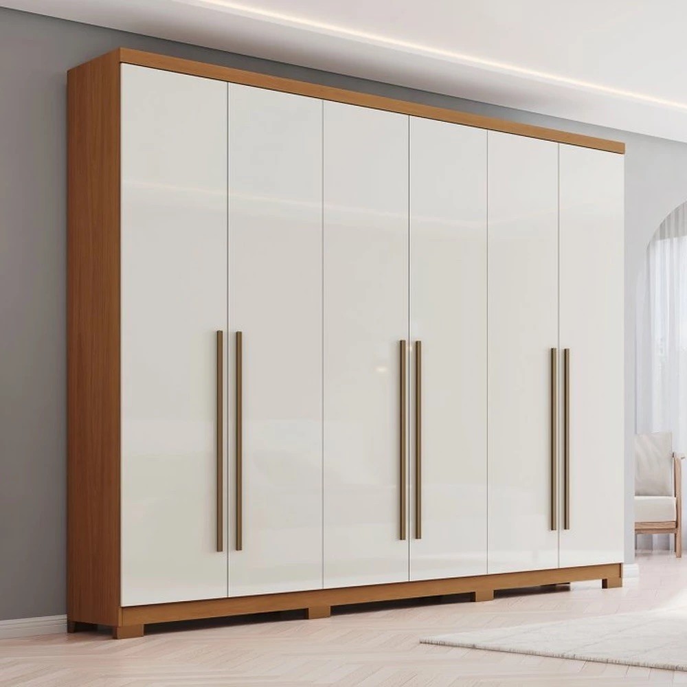Guarda-roupa 6 Portas 3 Gavetas Henn New Jade 249cm - Cinamomo/Off White