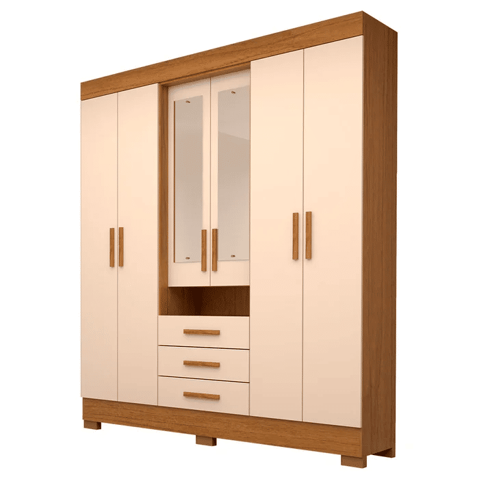 Guarda-Roupa com Espelho Debora 6 Portas 100% MDF Cinamomo/Off White - Acp Móveis Guarda-Roupa com Espelho Debora 6 Portas 100% MDF Cinamomo/Off White - Acp Móveis