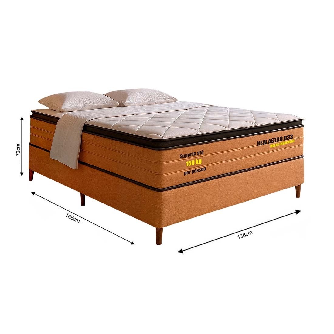 Conjunto Cama Box Casal New Astro 138cm Molas Ensacadas Pillow Top - Bom Pastor