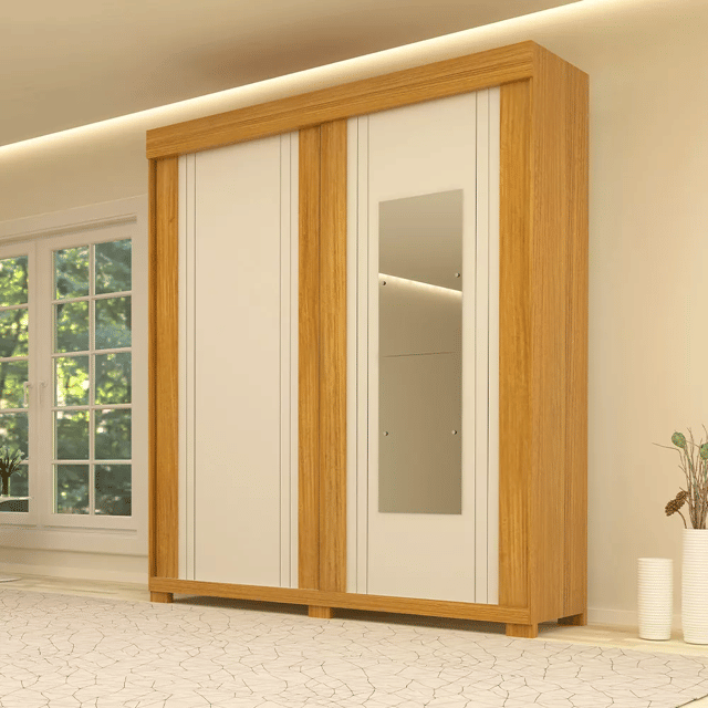 Guarda-Roupa com Espelho Heloisa Prime em MDF 2 Portas Cinamomo/Off White - Acp Móveis Guarda-Roupa com Espelho Heloisa Prime em MDF 2 Portas Cinamomo/Off White - Acp Móveis