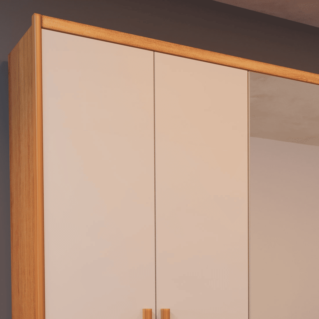 Guarda-Roupa Casal Com Espelho Em MDF 6 Portas Bom Pastor Primore Naturall/Off White Guarda-Roupa Casal Com Espelho Em MDF 6 Portas Bom Pastor Primore Naturall/Off White