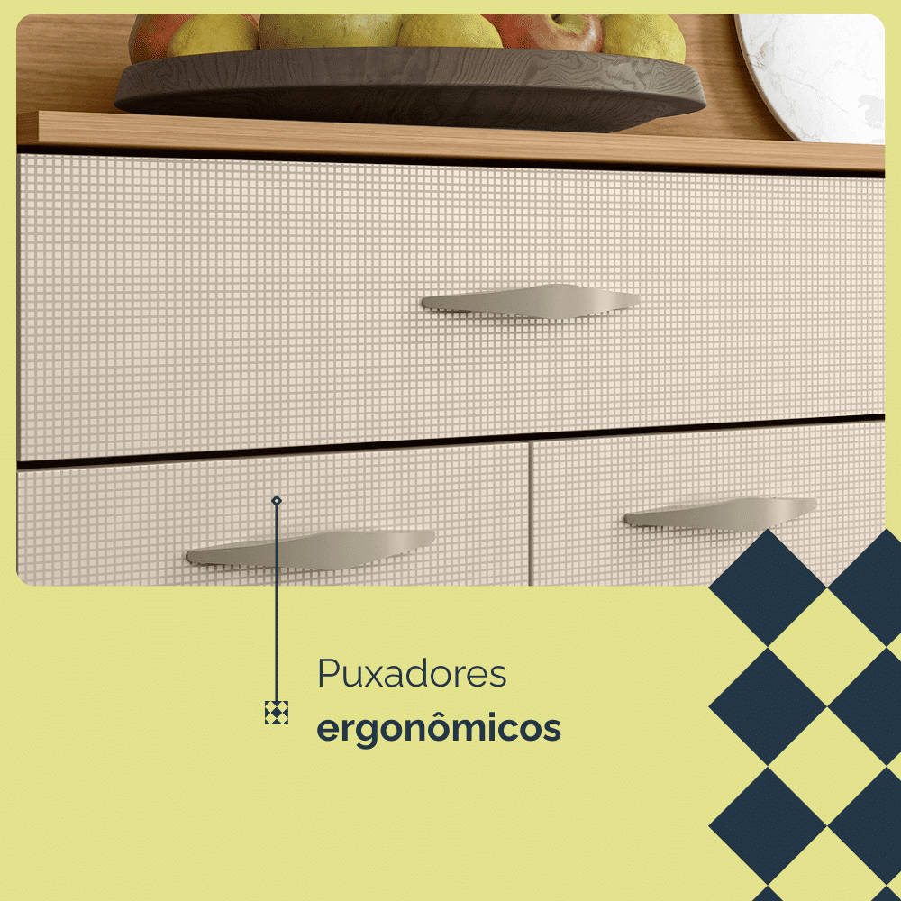Armário de Cozinha 100% MDF Kit Golden 6 Portas Plus Freijó/Soft 