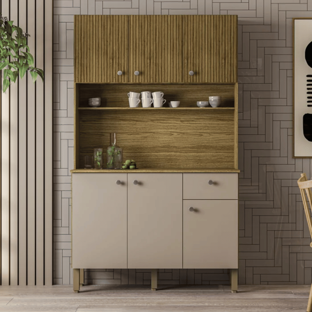 Armário de Cozinha Kit 6 Portas Style Frisado Freijo/Vanilla - Kits Paraná Armário de Cozinha Kit 6 Portas Style Frisado Freijo/Vanilla - Kits Paraná