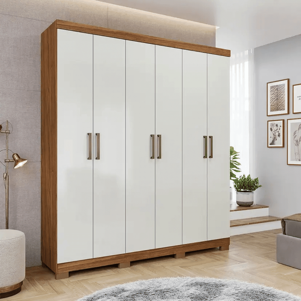 Guarda-Roupa Casal Em MDF 6 Portas Panan Milena Cinamomo/Off White Guarda-Roupa Casal Em MDF 6 Portas Panan Milena Cinamomo/Off White