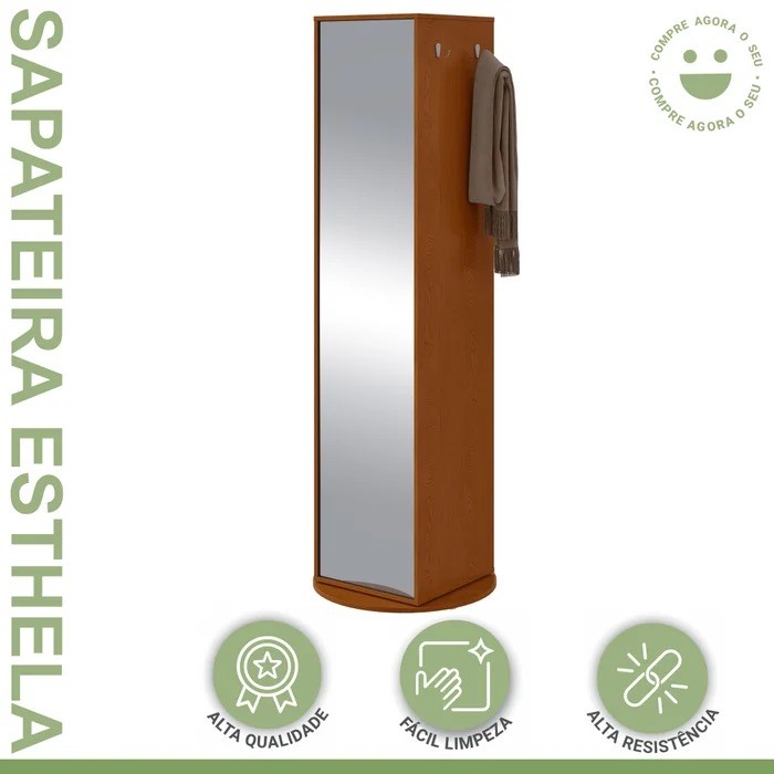 Multiuso Sapateira Esthela com Espelho e Base Giratória – Lopas – Cor Frassino Multiuso Sapateira Esthela com Espelho e Base Giratória – Lopas – Cor Frassino