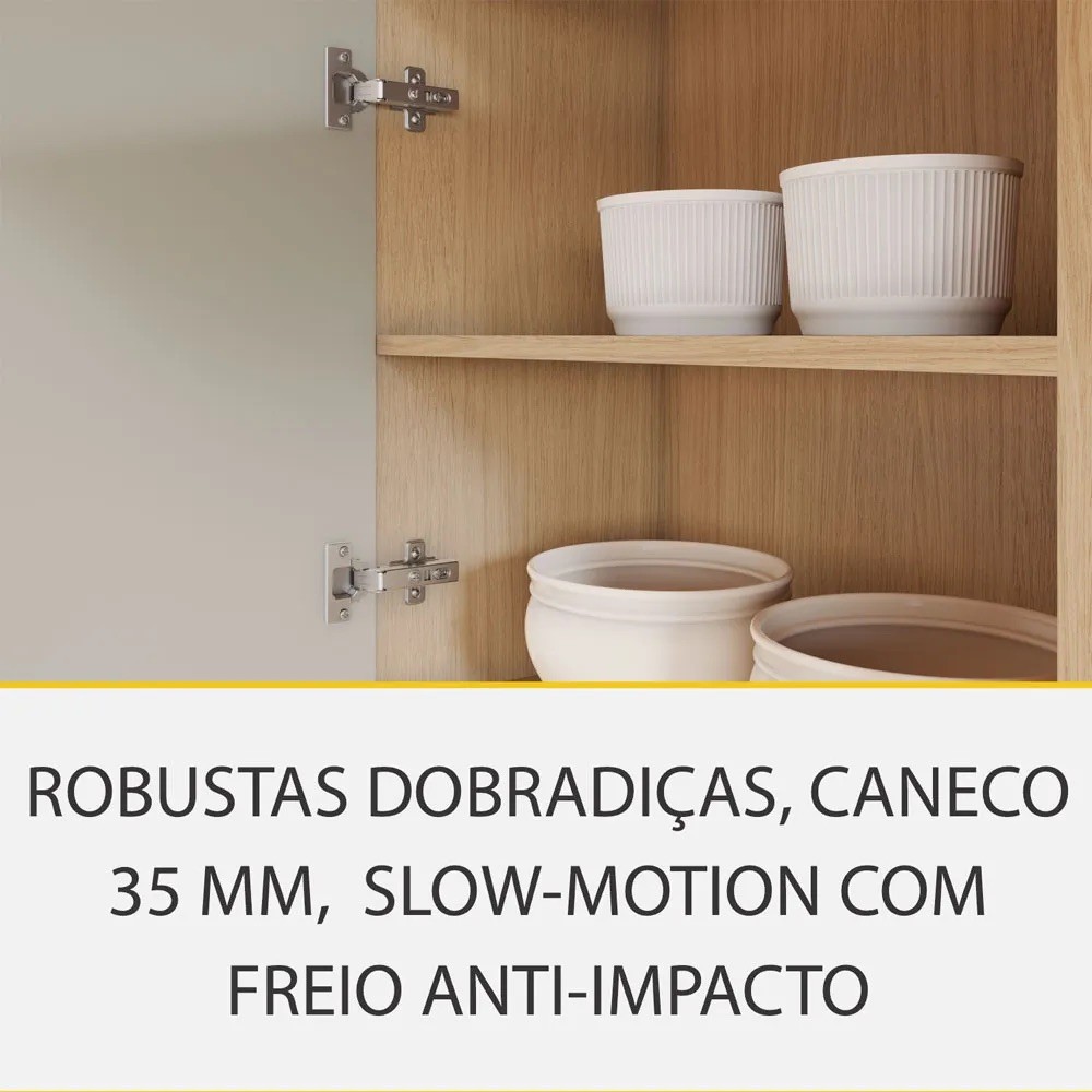 Cozinha Realeza Premium 200cm 4 Peças 6 Portas 1 Porta Vidro 3 Gavetas 100% MDF Nesher Cozinha Realeza Premium 200cm 4 Peças 6 Portas 1 Porta Vidro 3 Gavetas 100% MDF Nesher