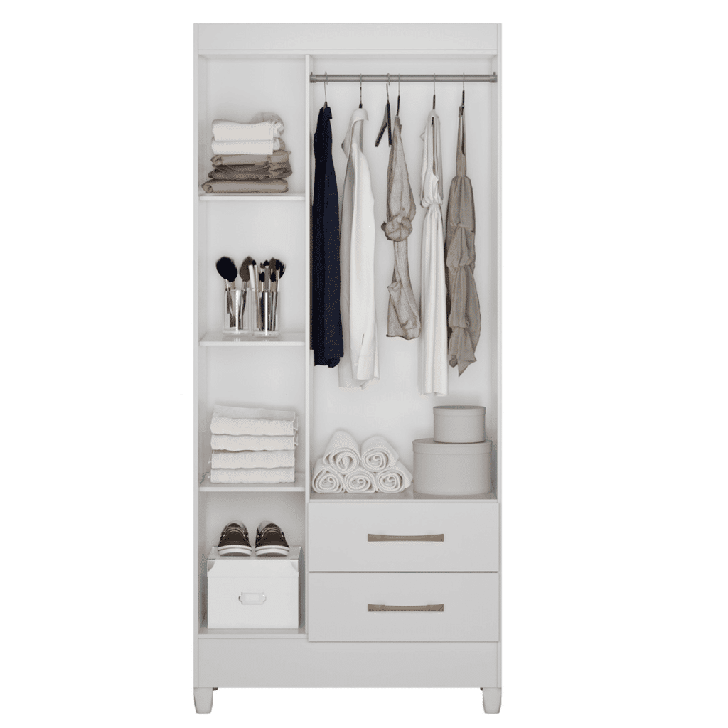 Guarda-Roupa Solteiro 3 Portas 2 Gavetas Lima Branco/Rosa/Branco-Flex - Moval Guarda-Roupa Solteiro 3 Portas 2 Gavetas Lima Branco/Rosa/Branco-Flex - Moval