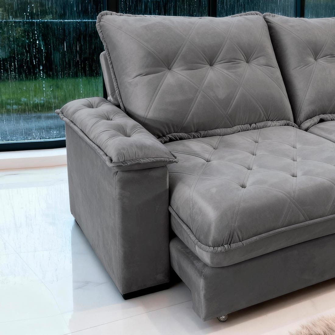 Estofado Retrátil e Reclinável Pulse 230cm Bom Pastor - Cinza