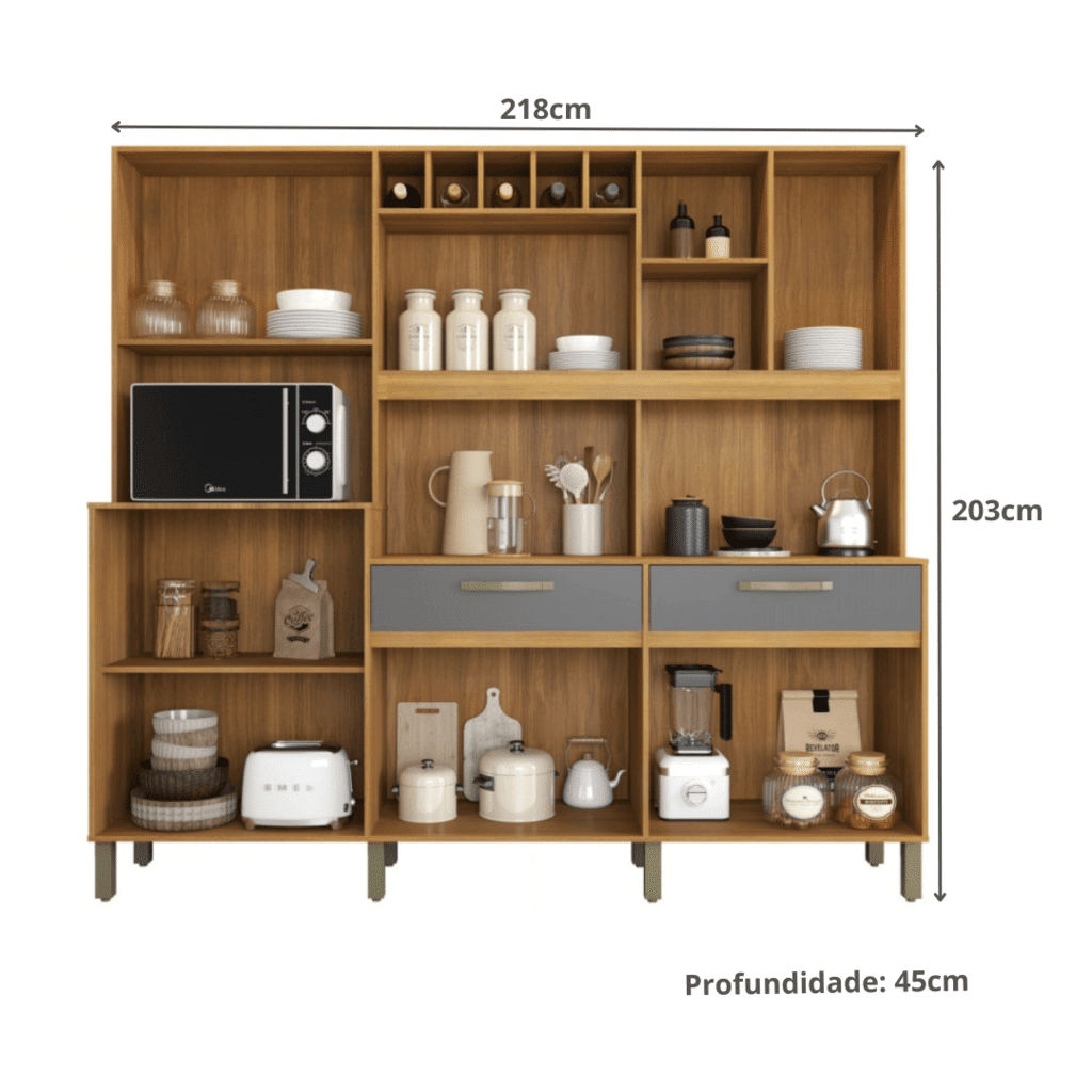 Armário de Cozinha Kit Milano 11 portas Freijó/Off White - Fiorello Armário de Cozinha Kit Milano 11 portas Freijó/Off White - Fiorello