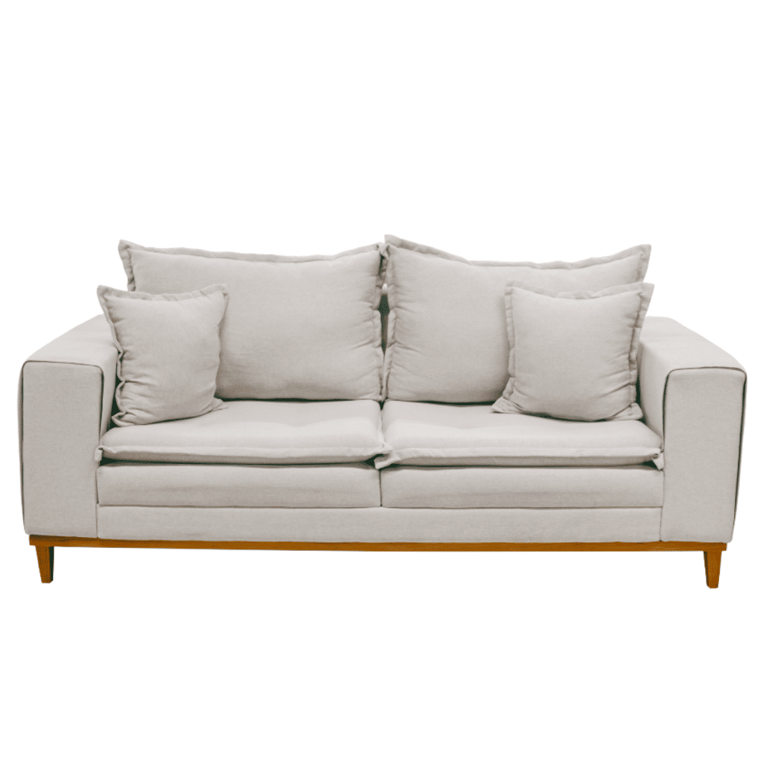 Sofá Búzios 3 Lugares 2,00m com Pillow – Assento em Espuma D33 e Pés de Madeira - Bege - Design Sofá Búzios 3 Lugares 2,00m com Pillow – Assento em Espuma D33 e Pés de Madeira - Bege - Design