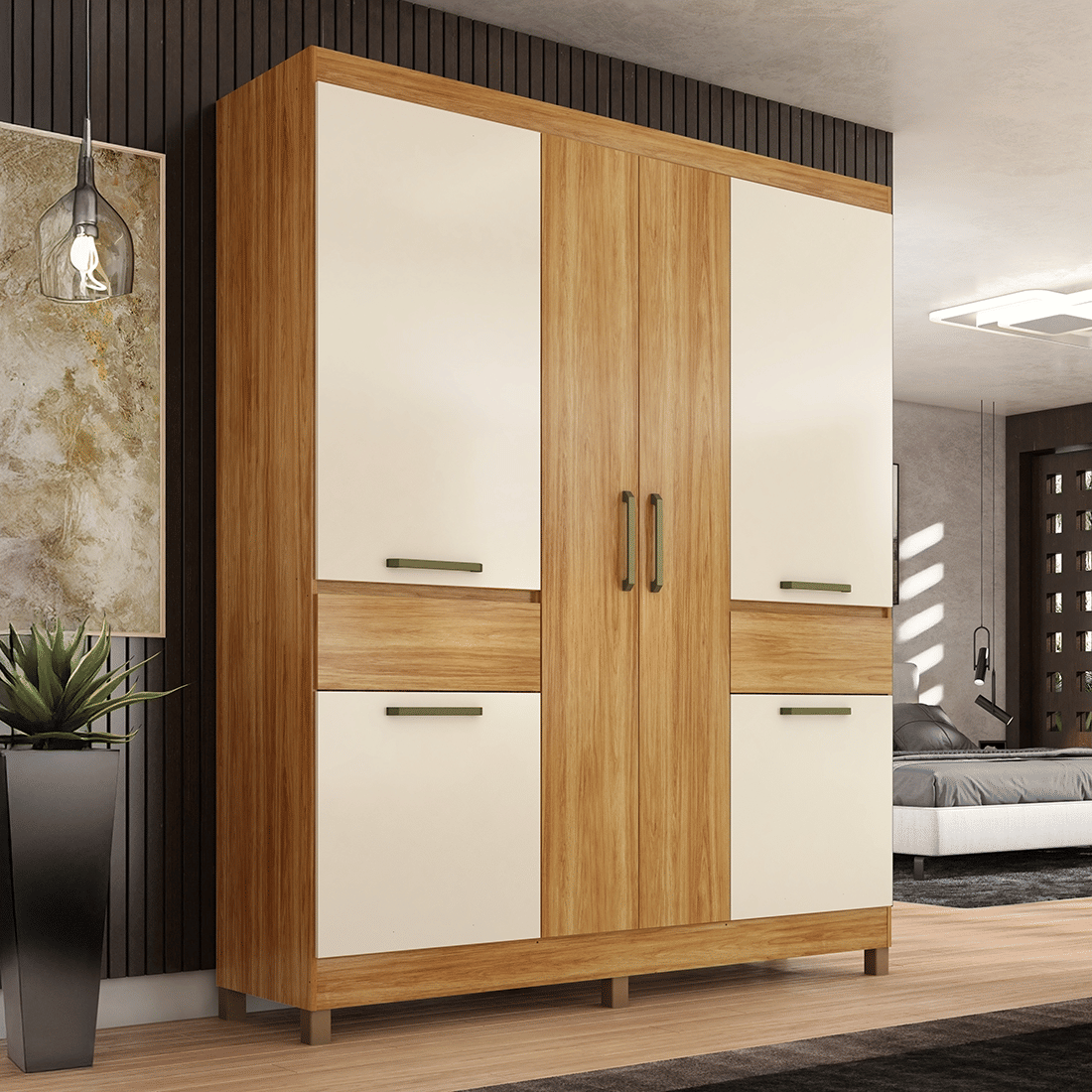 Guarda Roupa Casal 6 Portas Mauá, Cinamomo/Off White - Demóbile Guarda Roupa Casal 6 Portas Mauá, Cinamomo/Off White - Demóbile