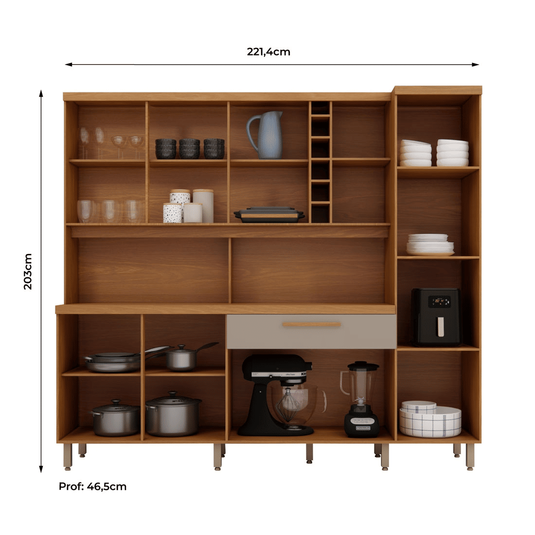 Kit Cozinha Cairo 8 Portas 221cm Luciane - Cumaru/Mocaccino