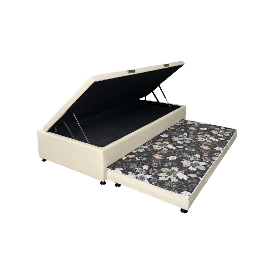Base Bau Solteiro com Cama Auxiliar Ortolike Courino Bege 88x188X43 Base Bau Solteiro com Cama Auxiliar Ortolike Courino Bege 88x188X43