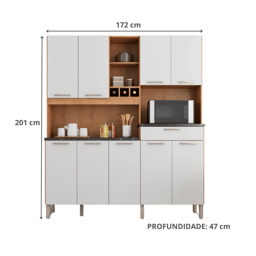 Armário de Cozinha Kit em MDF 9 Portas 1 Gaveta Ronipa Merlot Prime Amendoa/Branco  Armário de Cozinha Kit em MDF 9 Portas 1 Gaveta Ronipa Merlot Prime Amendoa/Branco