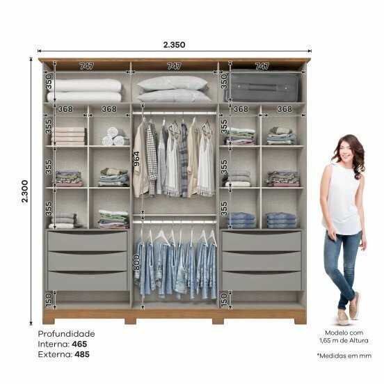 Guarda-roupa Casal Andreas 6 Portas Cinza/Nature - Henn Guarda-roupa Casal Andreas 6 Portas Cinza/Nature - Henn