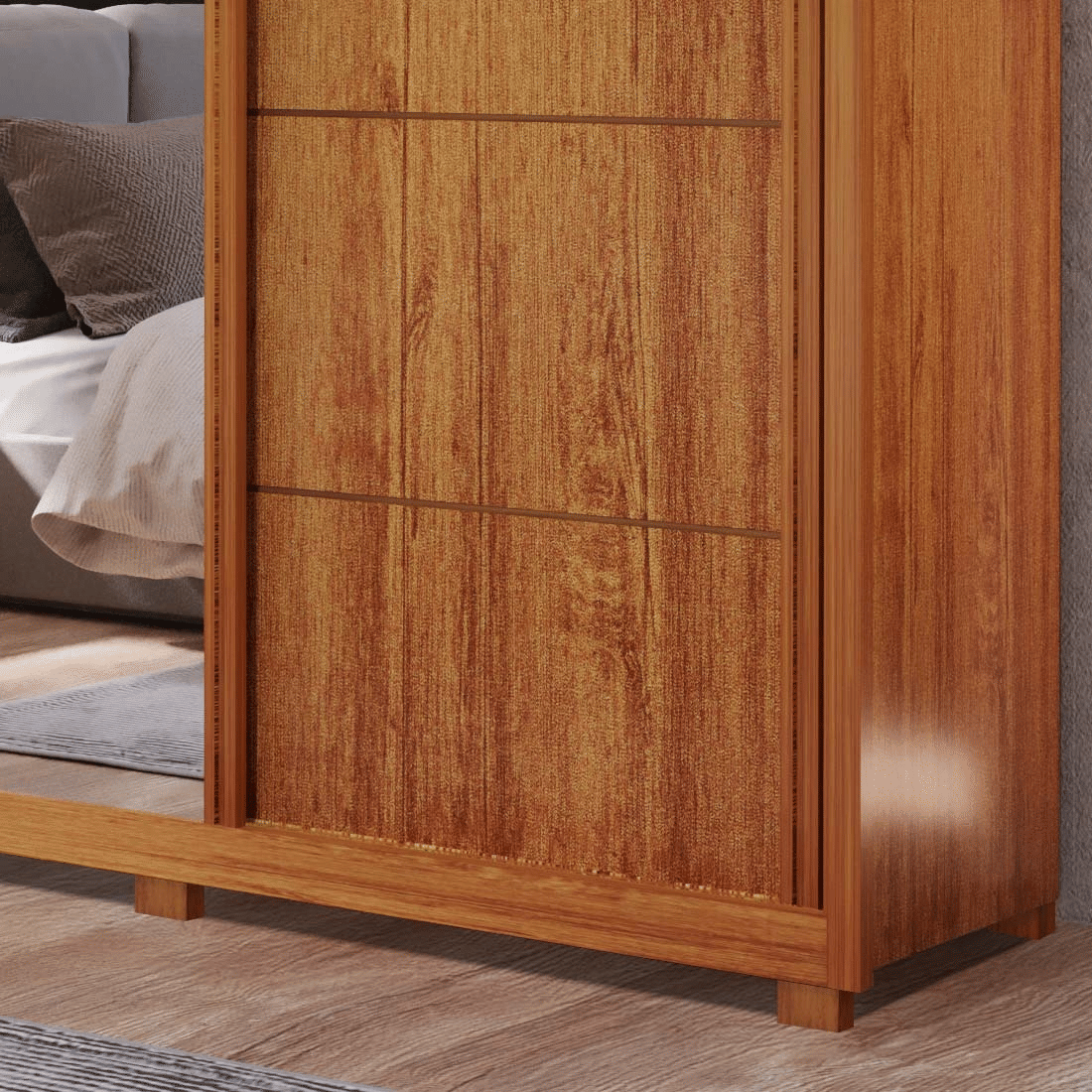 Guarda-Roupa Big 2.7 Anna Euro 100% MDF, com Espelho, 3 portas de correr, Naturall - Bom Pastor