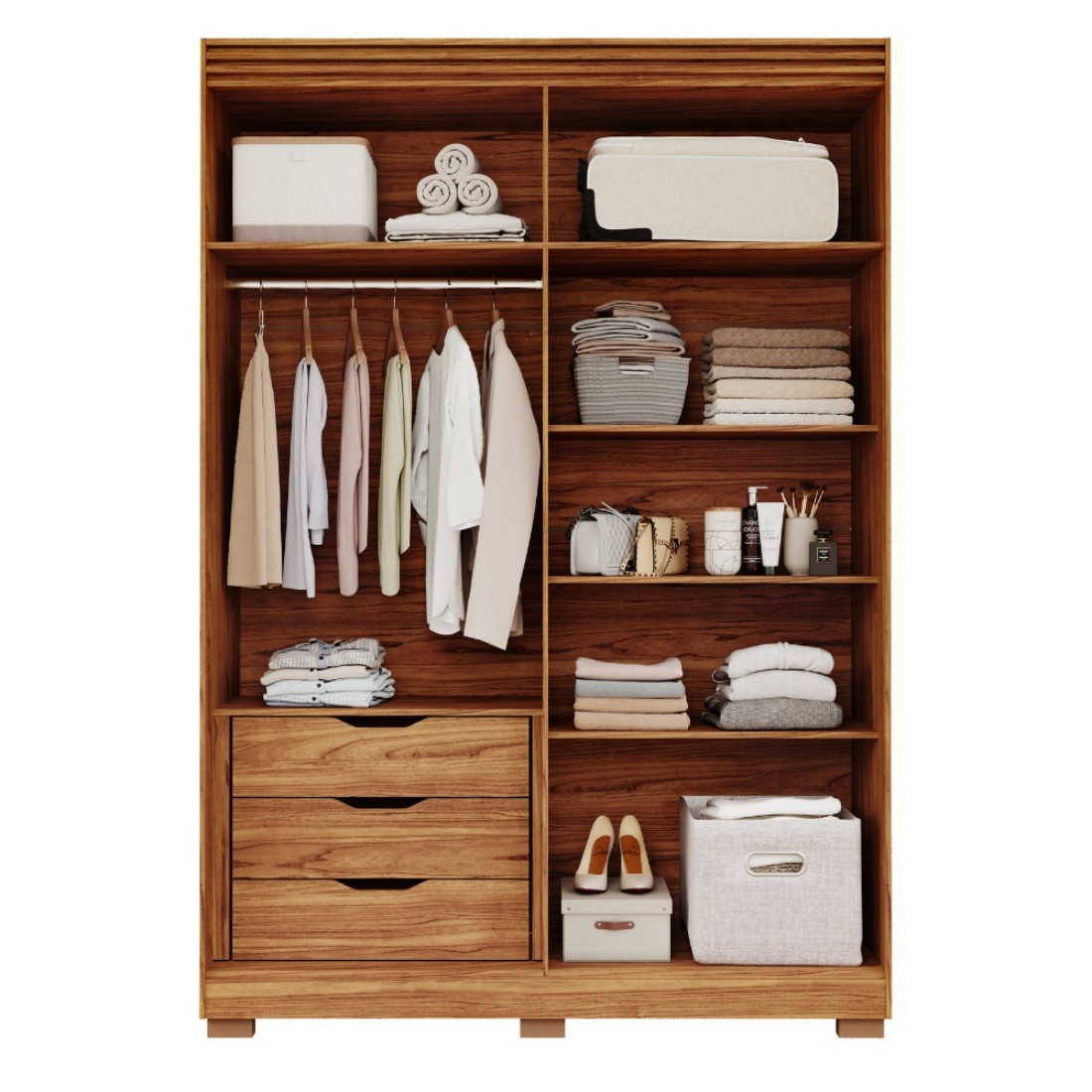 Guarda-Roupa Julia 100% MDF 4 Portas 3 Gavetas com Pés Panan Móveis Cinamomo/Grafiato