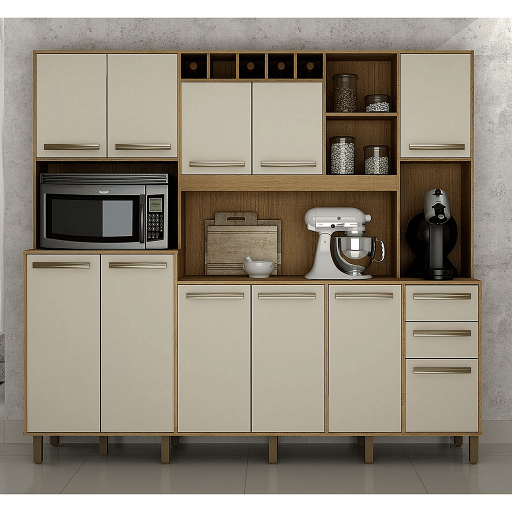 Armário de Cozinha Kit 11 Portas Petra, 2 Gavetas Cinamomo com Off White - Valdemóveis Armário de Cozinha Kit 11 Portas Petra, 2 Gavetas Cinamomo com Off White - Valdemóveis