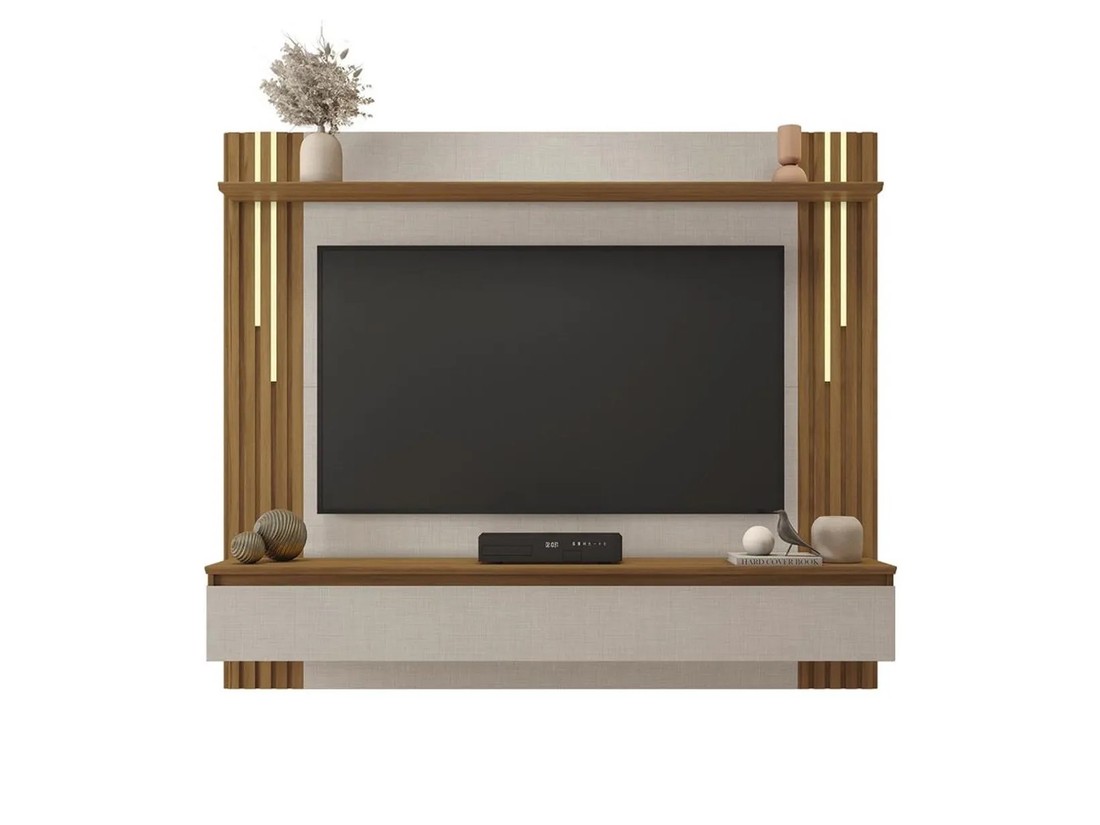 Painel Ripado para TV até 65 Polegadas com LED 1 Porta NT 1345 Off white / Freijo - Notável Móveis Painel Ripado para TV até 65 Polegadas com LED 1 Porta NT 1345 Off white / Freijo - Notável Móveis