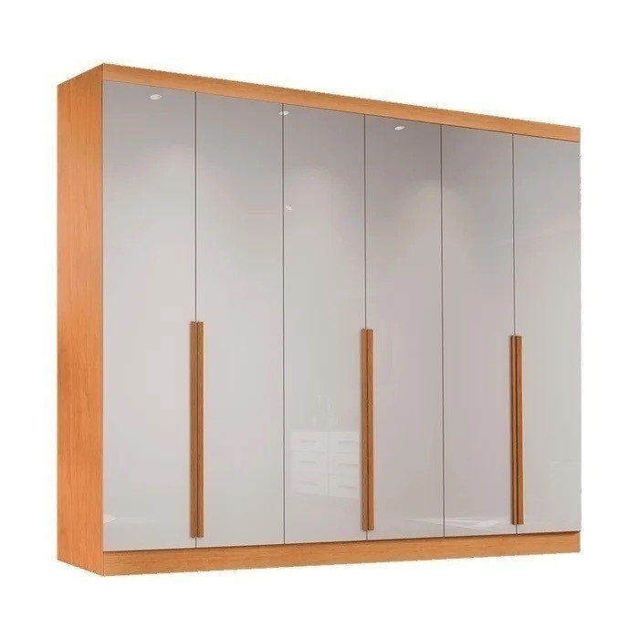 Guarda-Roupa Casal 100% MDF 6 Portas Alvorada Nature/Off White - Bianchi Guarda-Roupa Casal 100% MDF 6 Portas Alvorada Nature/Off White - Bianchi