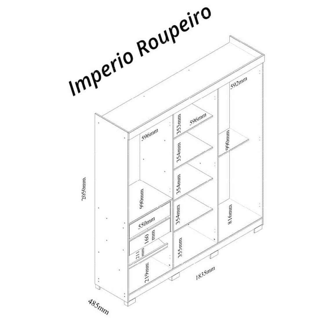 Guarda-roupa Gelius Império 06 Portas 02 Gavetas 183,5cm 100% MDF - Off White