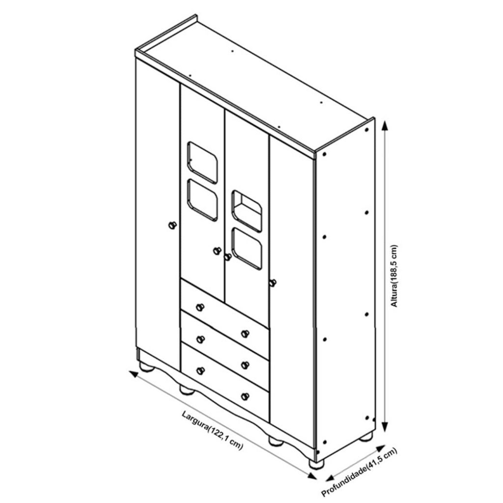 Guarda-Roupa Infantil 4 Portas em MDF Moveis Peroba Uli Branco Guarda-Roupa Infantil 4 Portas em MDF Moveis Peroba Uli Branco