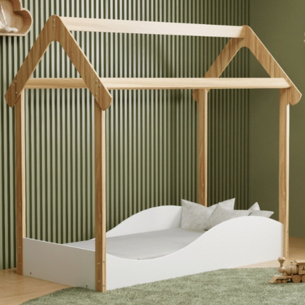 Mini Cama Montessoriana Uli Branco Brilho/Carvalho - Peroba Móveis Mini Cama Montessoriana Uli Branco Brilho/Carvalho - Peroba Móveis