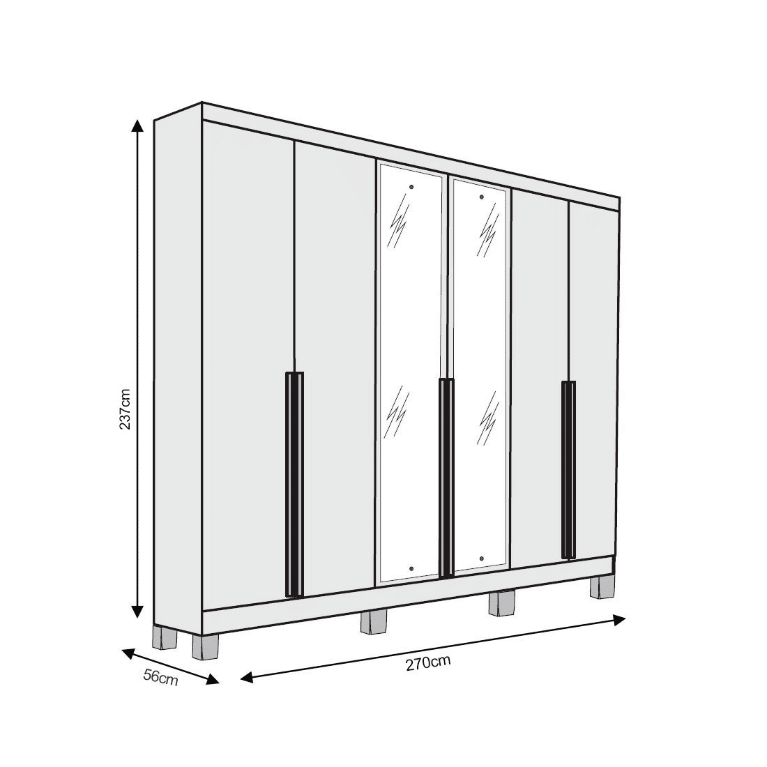 Guarda Roupa Casal Master 270 6 Portas, com Espelho, 100% MDF cor Nature/Off White - Bianchi Guarda Roupa Casal Master 270 6 Portas, com Espelho, 100% MDF cor Nature/Off White - Bianchi