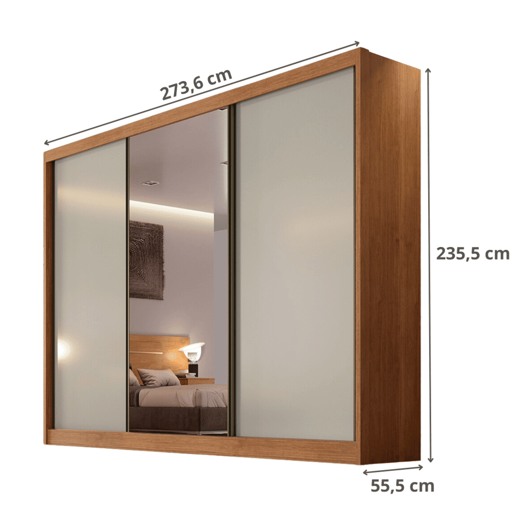 Guarda Roupa Casal com Espelho 3 Portas 6 Gavetas 100% MDF - Sollo-Cumaru/Fendi - Novo Horizonte