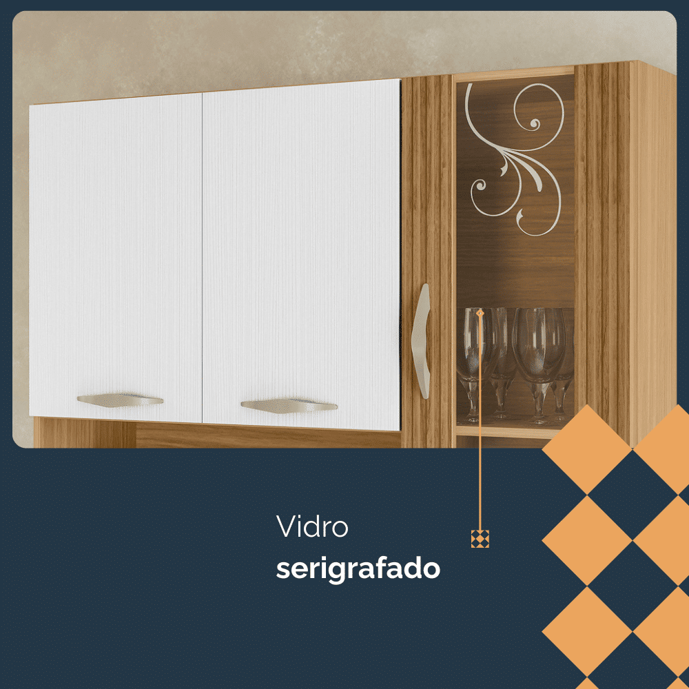 Armário de Cozinha 100% MDF Kit Golden 6 Portas Plus Freijó/Supremo/Ripado 3D