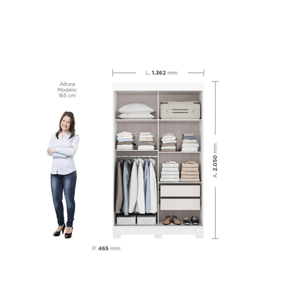 Guarda-Roupa Solteiro  2 Portas de Correr, Apiuna, Branco/Castanho - MX Móveis Guarda-Roupa Solteiro  2 Portas de Correr, Apiuna, Branco/Castanho - MX Móveis