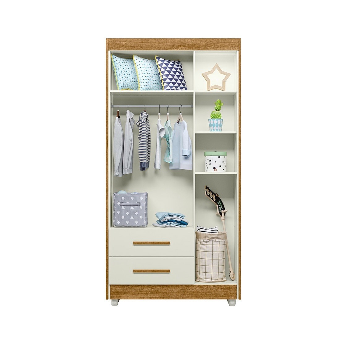 Guarda-roupa Infantil Flocos 100% MDF 3 Portas 2 Gavetas 90cm Tigus