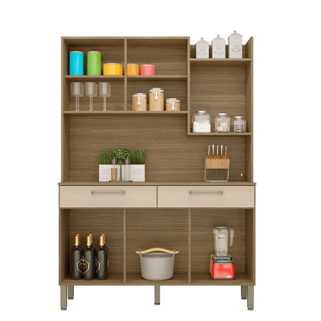 Armário de Cozinha Kit 6 Portas 2 Gaveta Modena Freijo/Vanila - Kits Paraná Armário de Cozinha Kit 6 Portas 2 Gaveta Modena Freijo/Vanila - Kits Paraná